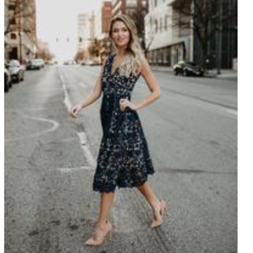 Navy and cream lace dress
